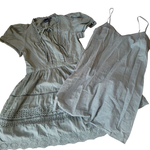 Gap Dress Med Sage Green Cotton Bohemian Chic Cottagecore Romantic Feminine - Picture 7 of 14